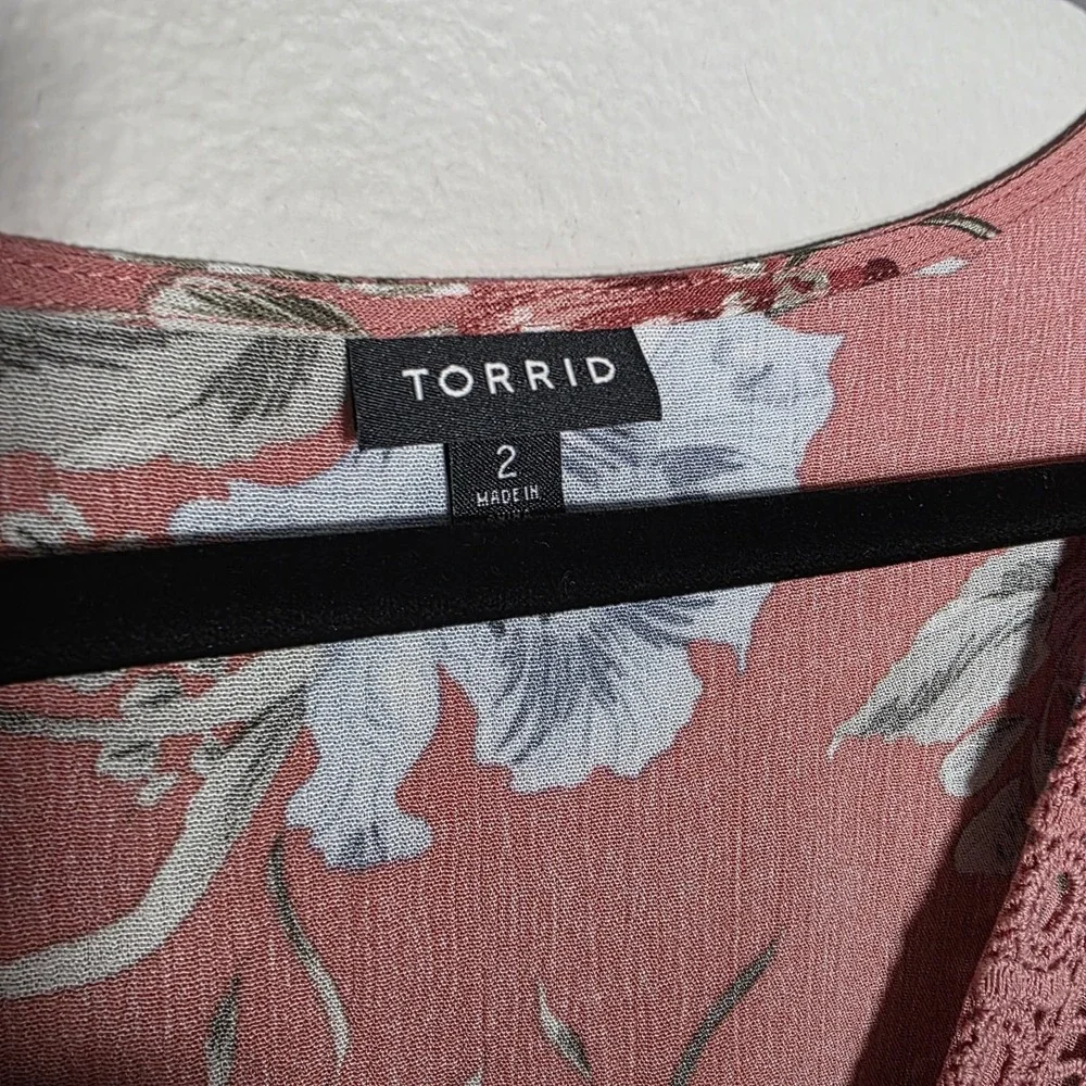 Torrid Womens‎ 2X Dusty Coral Floral Gauze Crochet Babydoll Top Peasant Babydoll - Picture 6 of 8